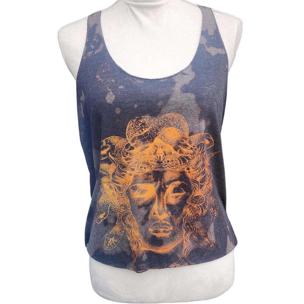 Reworked Handmade Medusa Graphic Cropped Racerback Tank Top. Size: 2XL